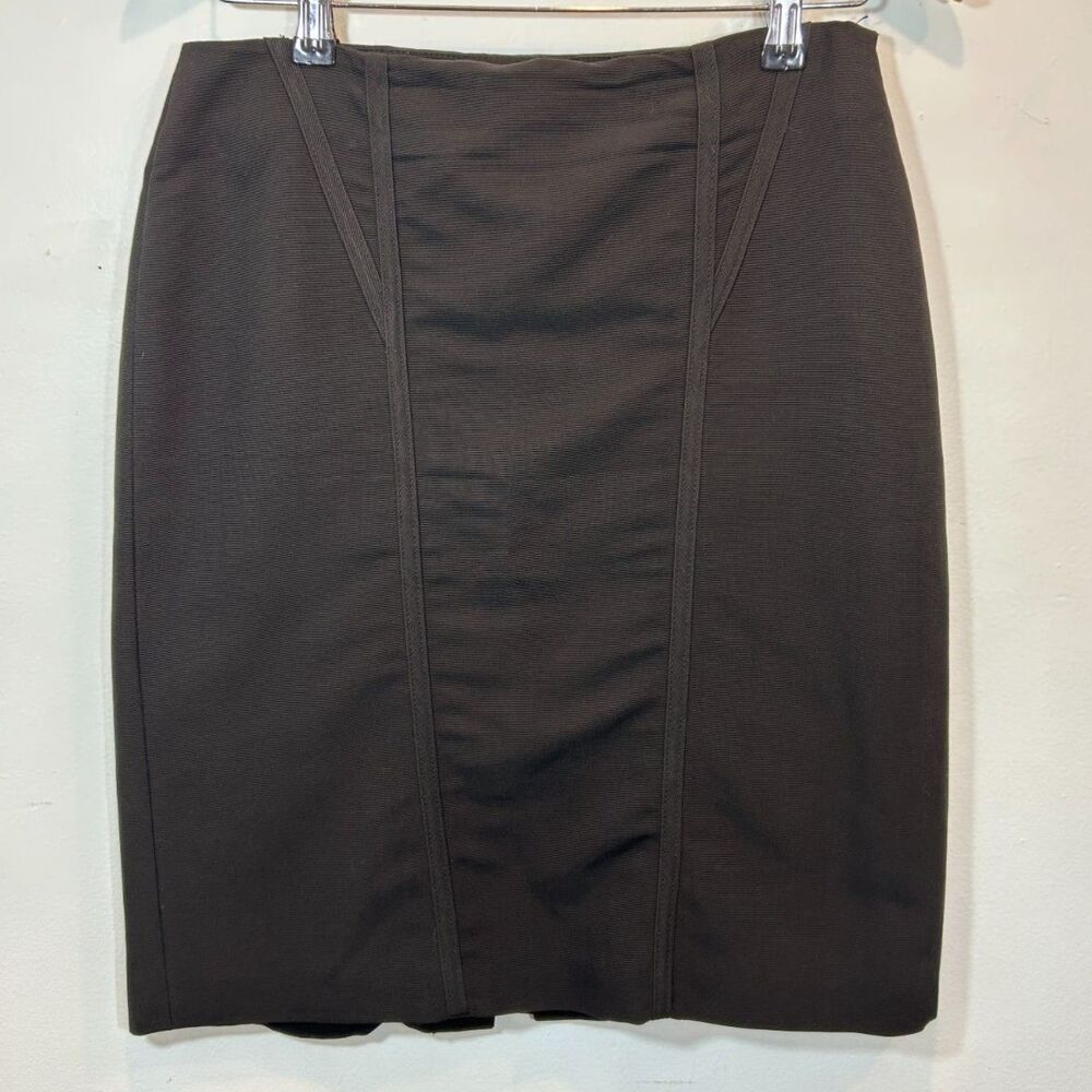 MAXMARA Italy Black Trimmed Mini Pencil Skirt Size 8 Tailored Topstitched